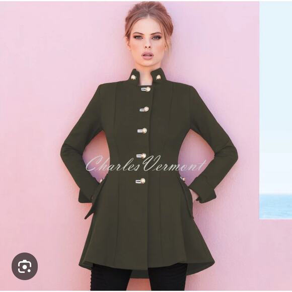 NEW Joseph Ribkoff Olive Green Ruby Coat Military Ponte Knit Jacket Size 4 - Picture 1 of 9